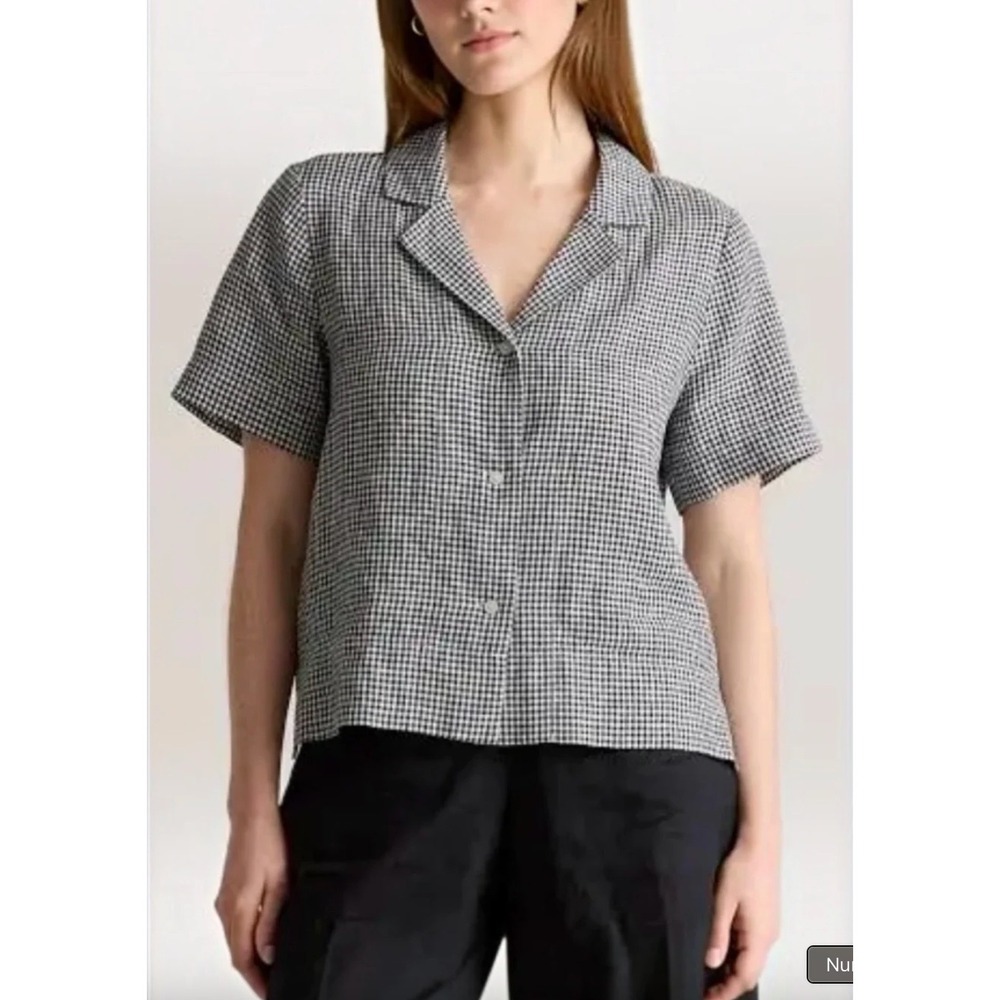 Quince Womens European Linen Short Sleeve Shirt Size XL Classic Mini Gingham